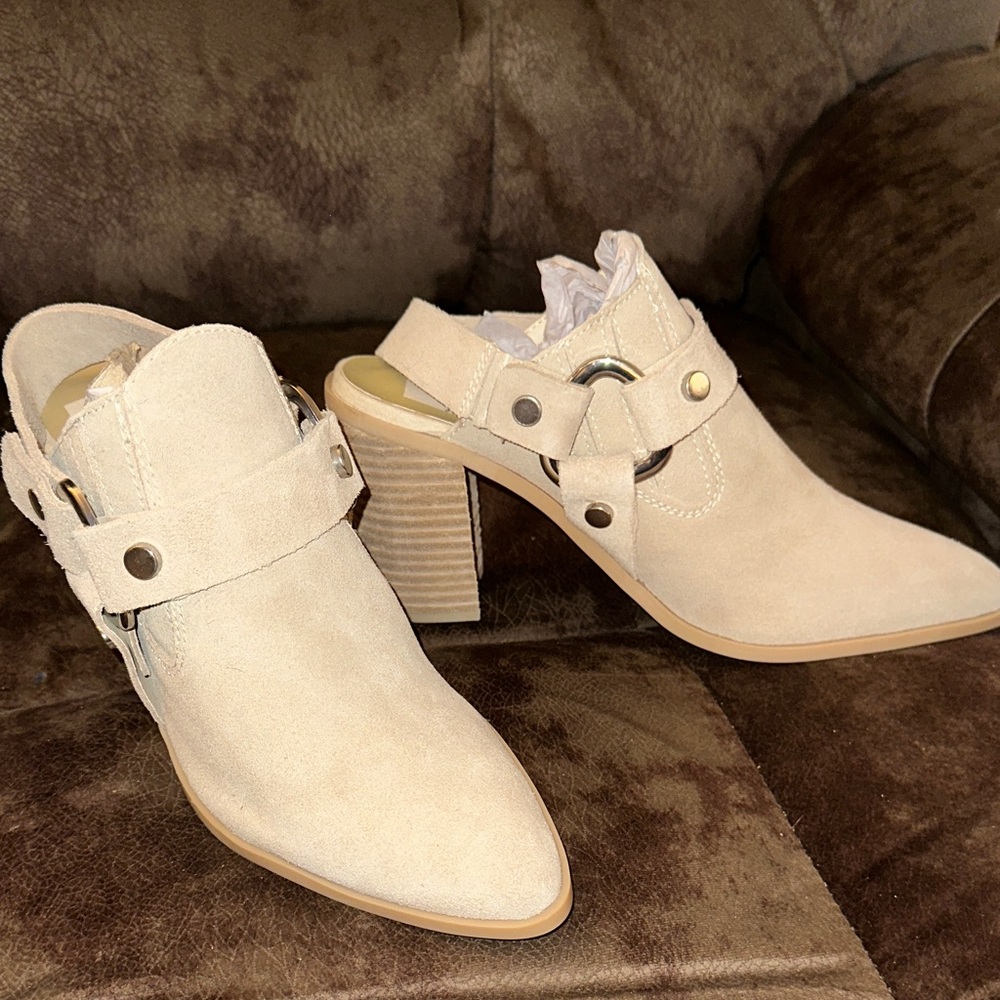 Dolce Vita Tan Suede Mules with Buckle